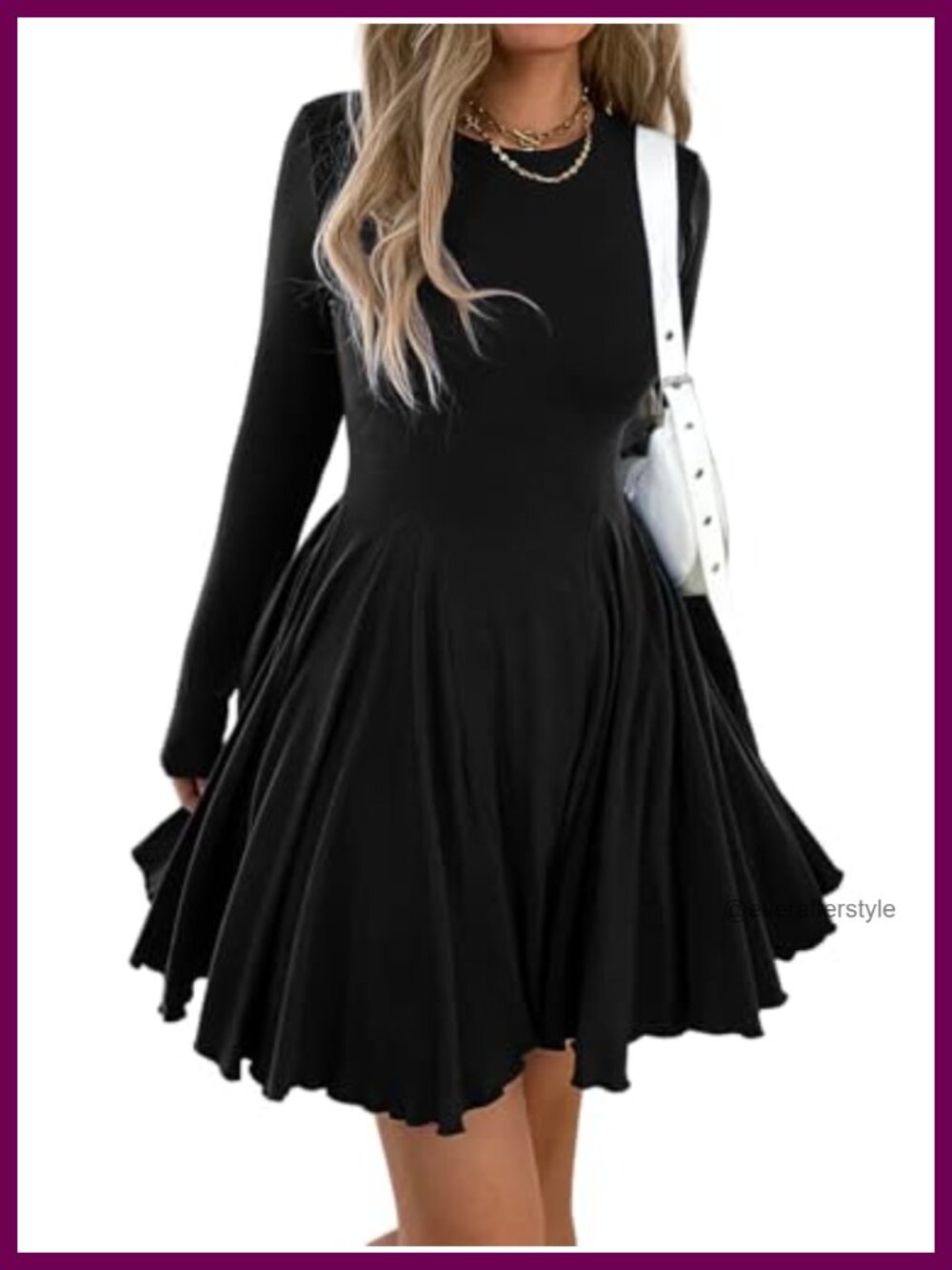 Women's Long Sleeve A-Line Fit and Flare Mini Skater Dress